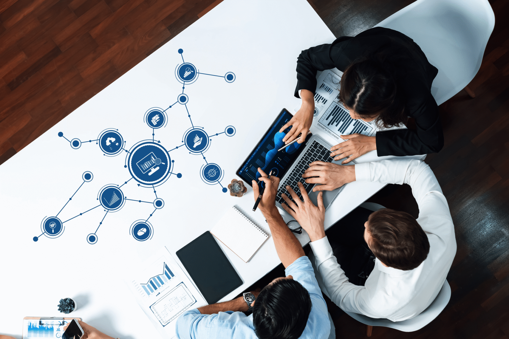 Business professionals using AI-driven analytics to improve procurement efficiency