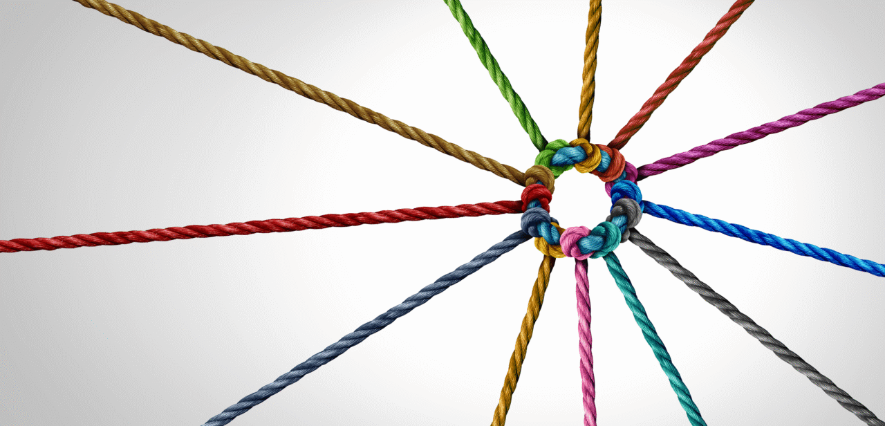 A network of connected ropes symbolizing business collaboration and collective procurement